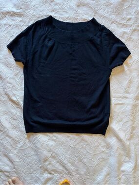 Classic Navy Short-Sleeve Knit Top